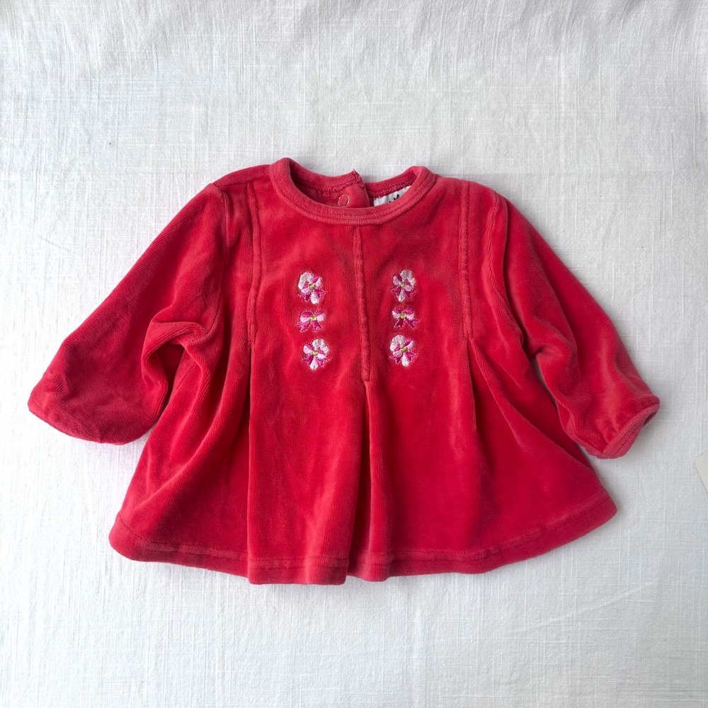 MK Bright Future Vintage Y2K Baby Velour Swing Top 6-9M Pink Floral Long Sleeve